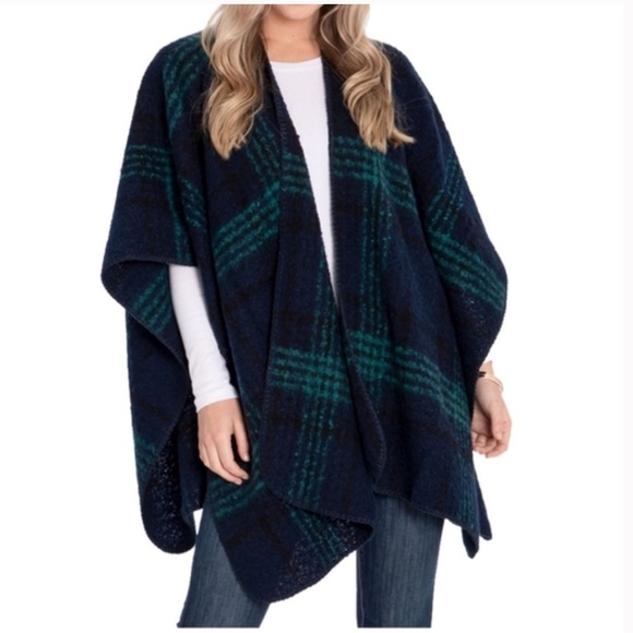 Plaid Textured Wrap Sweater Poncho Scarf - Picture 1 of 5